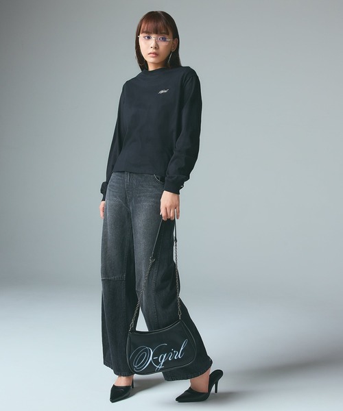 X-girl（エックスガール）の「ASYMMETRIC WAIST BARREL LEG DENIM PANTS（デニムパンツ・レディース・ブラック/ライトインディゴブルー・S/M）」の12枚目の写真