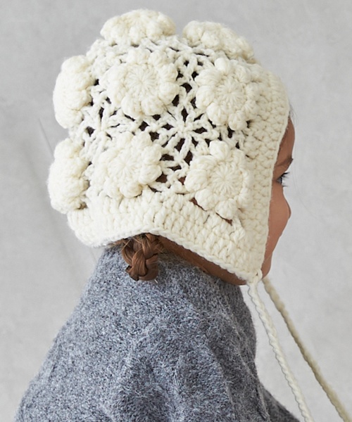 petit main（プティマイン）の「かぎ編みボンネット（ニットキャップ/ビーニー・キッズ・モカ/アイボリー・S/M/L）」の3枚目の写真