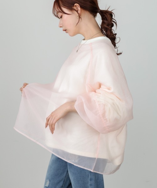 Bab（バブ）の「【累計お気入り10,000人突破！】シアーレイヤード裏毛スウェット（スウェット・レディース・ピンク/グリーン/アイボリー/杢グレー/ブラウン系その他2・FREE）」の5枚目の写真