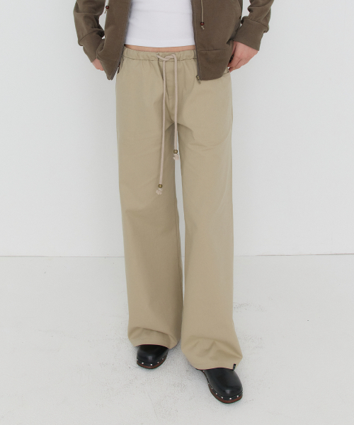 ADEL LOW WAIST STRING COTTON PANTS - BEIGE