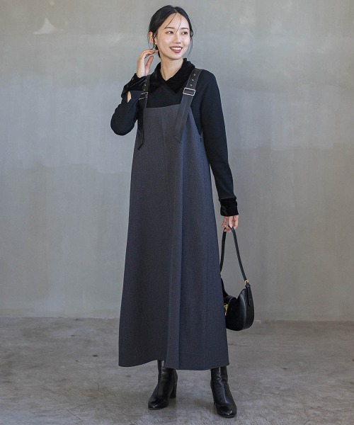 Droite lautreamont(ドロワットロートレアモン)の「ミックスツイード×レザーライクジャンスカ≪洗濯機で洗える≫(ワンピース・レディース・ブラウン/ライトグレー/チャコールグレー・M)」の1枚目の写真