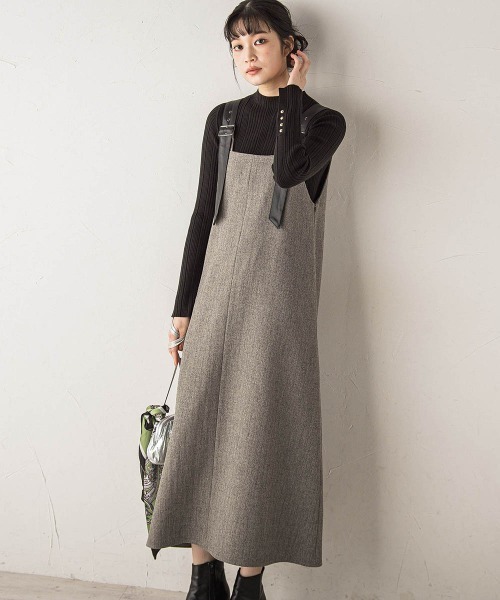 Droite lautreamont(ドロワットロートレアモン)の「ミックスツイード×レザーライクジャンスカ≪洗濯機で洗える≫(ワンピース・レディース・ブラウン/ライトグレー/チャコールグレー・M)」の2枚目の写真