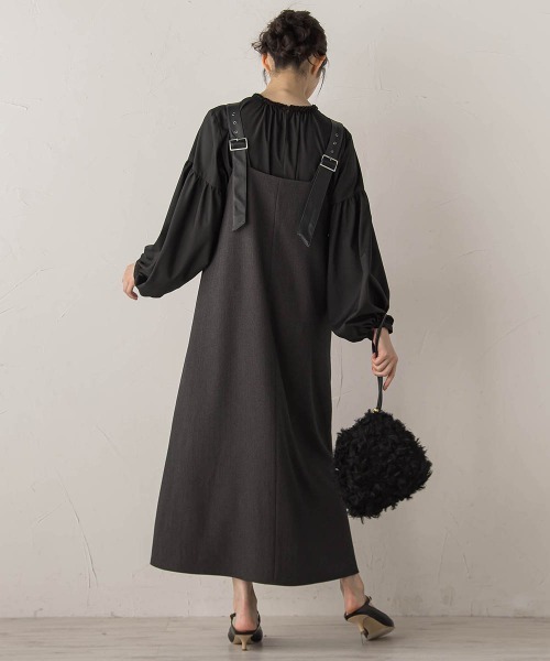 Droite lautreamont(ドロワットロートレアモン)の「ミックスツイード×レザーライクジャンスカ≪洗濯機で洗える≫(ワンピース・レディース・ブラウン/ライトグレー/チャコールグレー・M)」の19枚目の写真