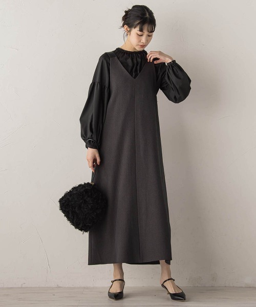 Droite lautreamont(ドロワットロートレアモン)の「ミックスツイード×レザーライクジャンスカ≪洗濯機で洗える≫(ワンピース・レディース・ブラウン/ライトグレー/チャコールグレー・M)」の20枚目の写真