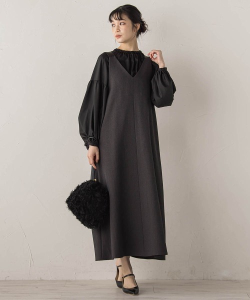 Droite lautreamont(ドロワットロートレアモン)の「ミックスツイード×レザーライクジャンスカ≪洗濯機で洗える≫(ワンピース・レディース・ブラウン/ライトグレー/チャコールグレー・M)」の21枚目の写真