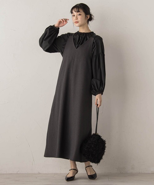 Droite lautreamont(ドロワットロートレアモン)の「ミックスツイード×レザーライクジャンスカ≪洗濯機で洗える≫(ワンピース・レディース・ブラウン/ライトグレー/チャコールグレー・M)」の22枚目の写真