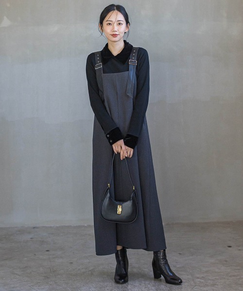 Droite lautreamont(ドロワットロートレアモン)の「ミックスツイード×レザーライクジャンスカ≪洗濯機で洗える≫(ワンピース・レディース・ブラウン/ライトグレー/チャコールグレー・M)」の12枚目の写真