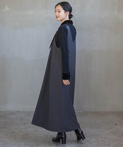 Droite lautreamont(ドロワットロートレアモン)の「ミックスツイード×レザーライクジャンスカ≪洗濯機で洗える≫(ワンピース・レディース・ブラウン/ライトグレー/チャコールグレー・M)」の16枚目の写真