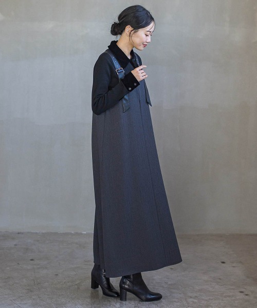 Droite lautreamont(ドロワットロートレアモン)の「ミックスツイード×レザーライクジャンスカ≪洗濯機で洗える≫(ワンピース・レディース・ブラウン/ライトグレー/チャコールグレー・M)」の14枚目の写真