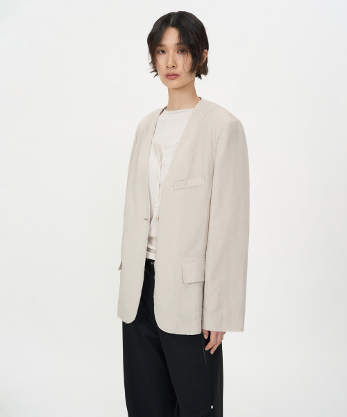 リネンカットオフジャケット ASH BEIGE（テーラードジャケット 