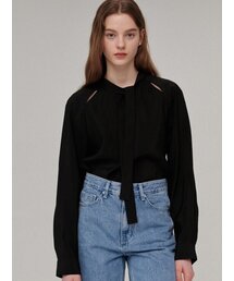 Scarf cutout detail blouse - Black