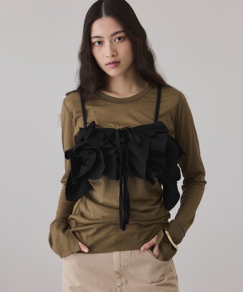 ADAM ET ROPE'（アダムエロペ）の「シアークルーネックトップス（Tシャツ/カットソー・レディース・オフホワイト/ブラウン/ライトグリーン・FREE）」の12枚目の写真