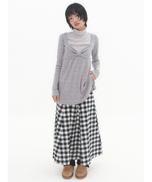 Patchy Gingham Skirt Navy