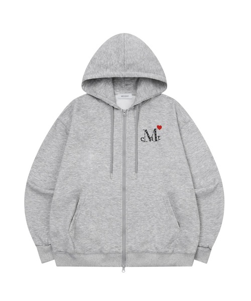 MUCENT（ムセント）の「ラブリッツミニハートロゴフードジップアップ 男女共用 (2カラー)（パーカー・レディース・ブラック/グレー・SHORT/1）」の2枚目の写真