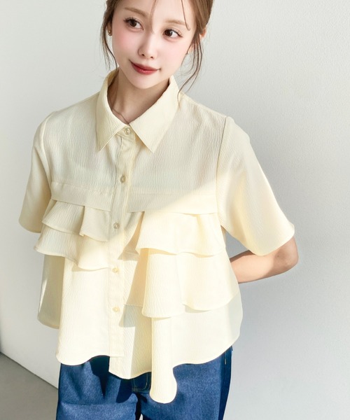 moment+(モーメントプラス)の「クレーププリーツ半袖アシンメトリーシャツ(シャツ/ブラウス・レディース・イエロー/サックスブルー/ブラック/オフホワイト・M)」の16枚目の写真