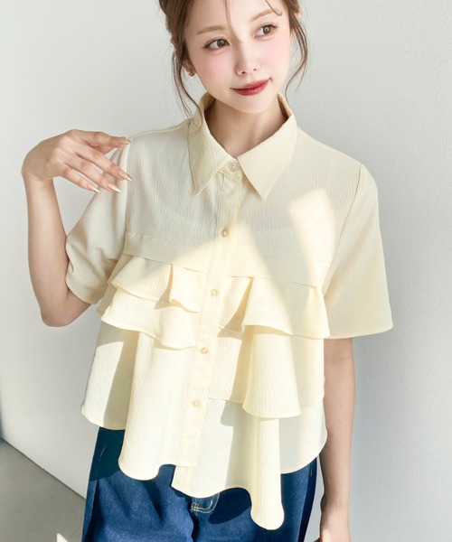 moment+(モーメントプラス)の「クレーププリーツ半袖アシンメトリーシャツ(シャツ/ブラウス・レディース・イエロー/サックスブルー/ブラック/オフホワイト・M)」の15枚目の写真