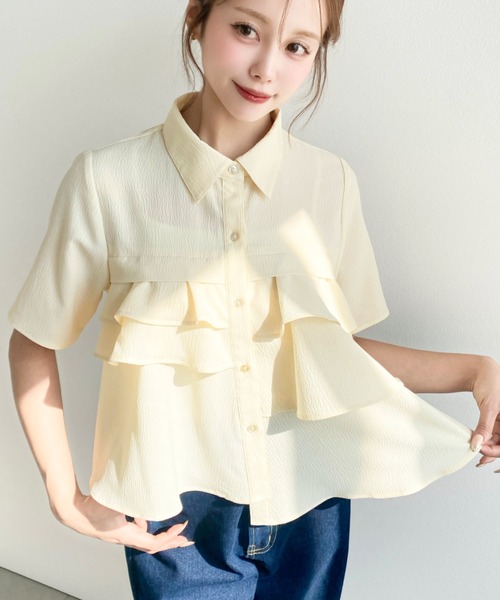 moment+(モーメントプラス)の「クレーププリーツ半袖アシンメトリーシャツ(シャツ/ブラウス・レディース・イエロー/サックスブルー/ブラック/オフホワイト・M)」の14枚目の写真