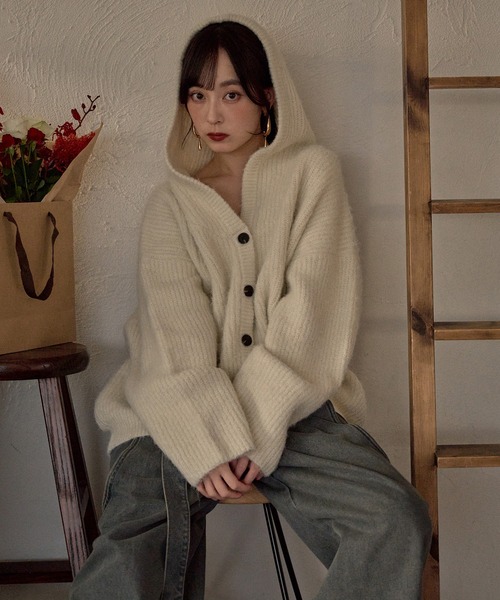 loose knit hoodie / ルーズニットパーカー（カーディガン/ボレロ