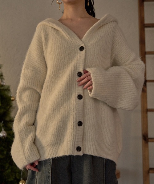 mideal(マイディール)の「loose knit hoodie / ルーズニットパーカー(カーディガン/ボレロ・レディース・グレー/アイボリー・FREE)」の7枚目の写真