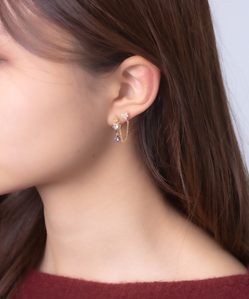 Peony（ピオニー）の「【Peony/ピオニー】/ステンレスポスト　片耳用　コスモモチーフ2連ピアス（ピアス（片耳用）・レディース・シルバー/ゴールド・FREE）」の4枚目の写真