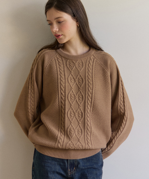 OURHOPE(アワーホープ)の「シェルドンケーブルニットスウェット - ベージュ(ニット/セーター・レディース・Beige・ONE)」の2枚目の写真