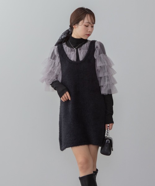 Leja(レジャ)の「【LEJA】ティアードチュールボレロ フリルIラインワンピースドレス2点セット美脚効果結婚式 パーティードレス 成人式 二次会 同窓会 お呼ばれ オケージョン 20代 30代(ドレス・レディース・ブラック/グレイッシュブルー・SMALL/MEDIUM)」の16枚目の写真