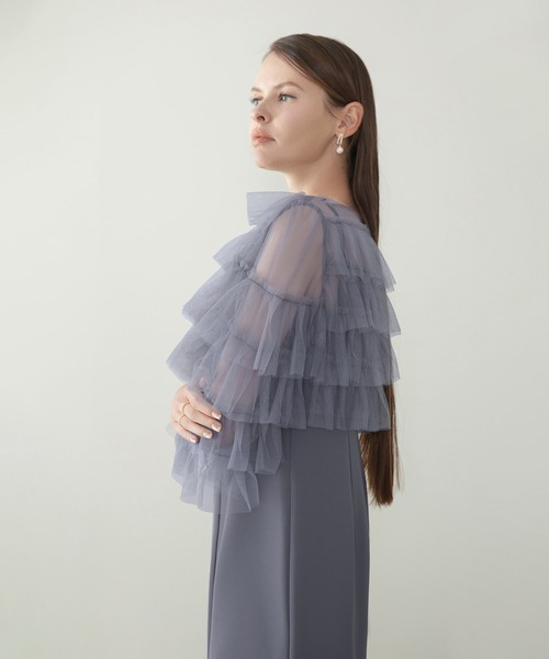 Leja(レジャ)の「【LEJA】ティアードチュールボレロ フリルIラインワンピースドレス2点セット美脚効果結婚式 パーティードレス 成人式 二次会 同窓会 お呼ばれ オケージョン 20代 30代(ドレス・レディース・ブラック/グレイッシュブルー・SMALL/MEDIUM)」の11枚目の写真