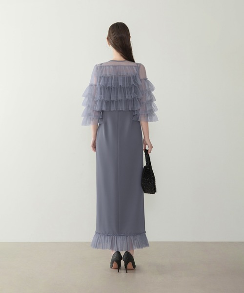 Leja(レジャ)の「【LEJA】ティアードチュールボレロ フリルIラインワンピースドレス2点セット美脚効果結婚式 パーティードレス 成人式 二次会 同窓会 お呼ばれ オケージョン 20代 30代(ドレス・レディース・ブラック/グレイッシュブルー・SMALL/MEDIUM)」の13枚目の写真