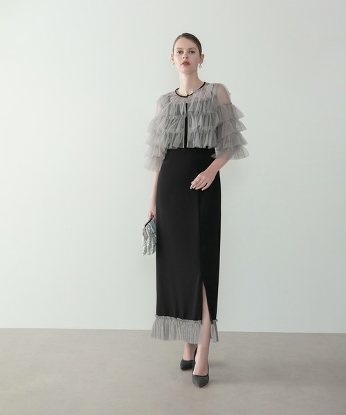 Leja(レジャ)の「【LEJA】ティアードチュールボレロ フリルIラインワンピースドレス2点セット美脚効果結婚式 パーティードレス 成人式 二次会 同窓会 お呼ばれ オケージョン 20代 30代(ドレス・レディース・ブラック/グレイッシュブルー・SMALL/MEDIUM)」の18枚目の写真