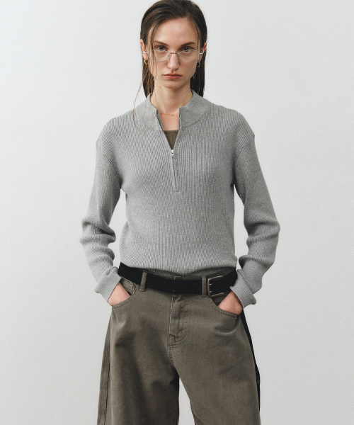 NOIRER FOR WOMAN(ノイアーフォーウーマン)の「コットンジップアップニットTシャツ(グレー)(ニット/セーター・レディース・その他・FREE)」の1枚目の写真