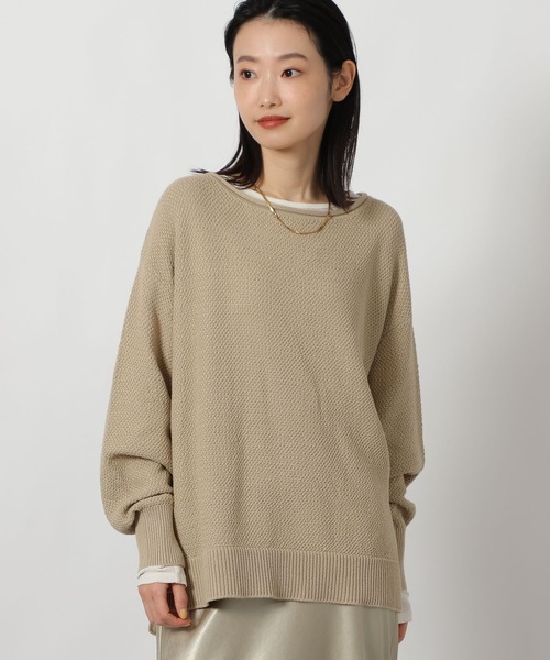 LAKOLE（ラコレ）の「カノコ編みボートネックニットプルオーバー / 639740（ニット/セーター・レディース・ベージュ/ネイビー/ミント・FREE）」の2枚目の写真