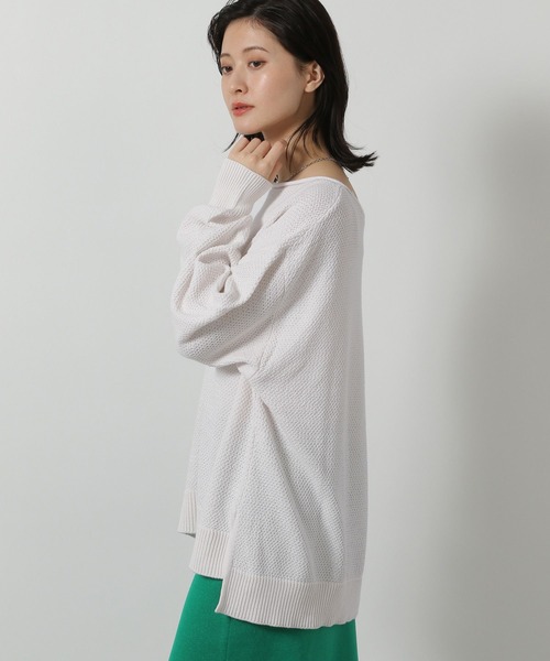 LAKOLE（ラコレ）の「カノコ編みボートネックニットプルオーバー / 639740（ニット/セーター・レディース・ベージュ/ネイビー/ミント・FREE）」の4枚目の写真