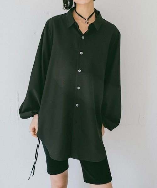 sahara(サハラ)の「Drawstring Cuff Over Shirt/ドローストリングカフオーバーシャツ(シャツ/ブラウス・レディース・ホワイト/ブラック/ライトグリーン・FREE)」の1枚目の写真
