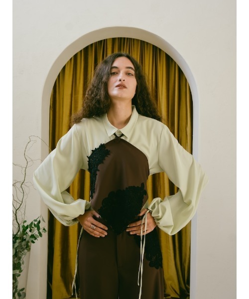 sahara(サハラ)の「Drawstring Cuff Over Shirt/ドローストリングカフオーバーシャツ(シャツ/ブラウス・レディース・ホワイト/ブラック/ライトグリーン・FREE)」の12枚目の写真