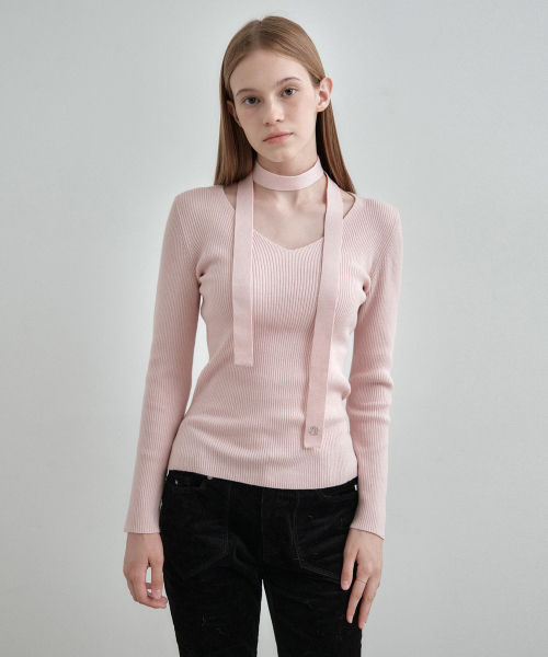 MONGDOL（モンドル）の「[マフラーSET] Vネックスリムリブニットトップ MDKT122_6 Colors（ニット/セーター・レディース・ベージュ/ブラック/アイボリー/ベビーピンク/クリーム/チャコールグレー・F）」の11枚目の写真