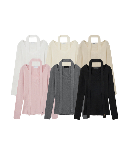 MONGDOL（モンドル）の「[マフラーSET] Vネックスリムリブニットトップ MDKT122_6 Colors（ニット/セーター・レディース・ベージュ/ブラック/アイボリー/ベビーピンク/クリーム/チャコールグレー・F）」の12枚目の写真