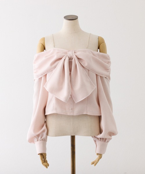 one after another NICE CLAUP（ワンアフターアナザーナイスクラップ）の「肩ビジューオフショルリボントップス（シャツ/ブラウス・レディース・ホワイト×ブラック/アイボリー/ピンク・FREE）」の3枚目の写真