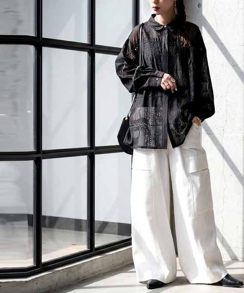 antiqua(アンティカ)の「刺繍レース シアーシャツ(シャツ/ブラウス・レディース・ホワイト/ブラック・ONESIZE)」の19枚目の写真