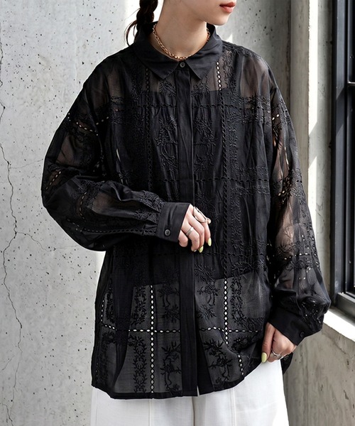 antiqua(アンティカ)の「刺繍レース シアーシャツ(シャツ/ブラウス・レディース・ホワイト/ブラック・ONESIZE)」の18枚目の写真