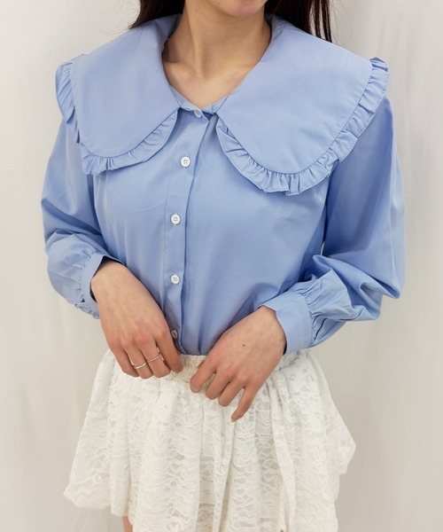 frunco(フランコ)の「【ZOZOTOWN限定】ビッグカラーフリルブラウス(シャツ/ブラウス・レディース・ブルー/ホワイト・FREE)」の2枚目の写真