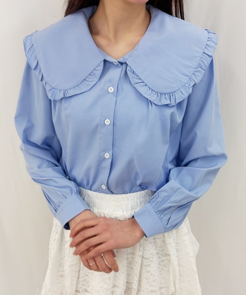 frunco(フランコ)の「【ZOZOTOWN限定】ビッグカラーフリルブラウス(シャツ/ブラウス・レディース・ブルー/ホワイト・FREE)」の12枚目の写真