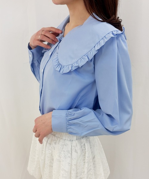 frunco(フランコ)の「【ZOZOTOWN限定】ビッグカラーフリルブラウス(シャツ/ブラウス・レディース・ブルー/ホワイト・FREE)」の13枚目の写真