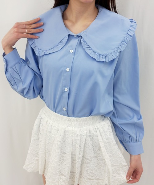 frunco(フランコ)の「【ZOZOTOWN限定】ビッグカラーフリルブラウス(シャツ/ブラウス・レディース・ブルー/ホワイト・FREE)」の15枚目の写真
