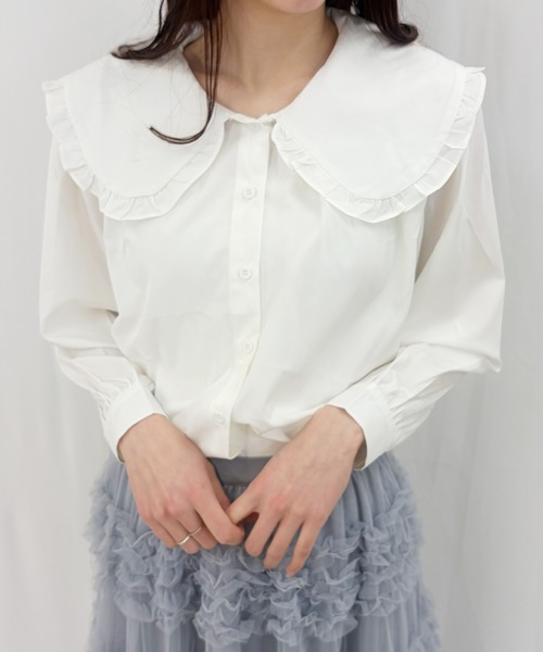 frunco(フランコ)の「【ZOZOTOWN限定】ビッグカラーフリルブラウス(シャツ/ブラウス・レディース・ブルー/ホワイト・FREE)」の5枚目の写真