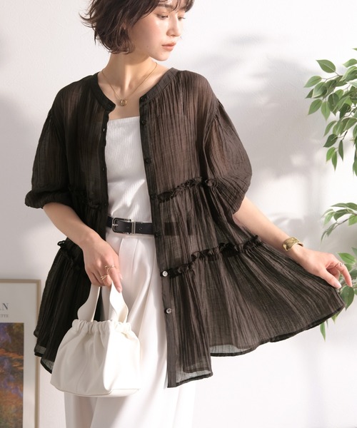 Classical Evon(クラシカルエヴォン)の「【Classical Evon】体型カバー♪ふわっと、ひとさじの華やぎを。シアーティアードメロウブラウス(シャツ/ブラウス・レディース・ブラウン/アイボリー/グレイッシュベージュ/ブラック・X-LARGE/SMALL/MEDIUM/LARGE)」の17枚目の写真