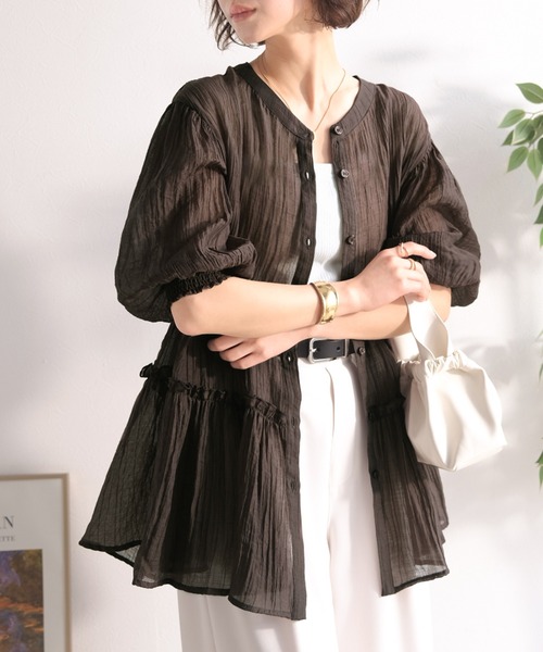 Classical Evon(クラシカルエヴォン)の「【Classical Evon】体型カバー♪ふわっと、ひとさじの華やぎを。シアーティアードメロウブラウス(シャツ/ブラウス・レディース・ブラウン/アイボリー/グレイッシュベージュ/ブラック・X-LARGE/SMALL/MEDIUM/LARGE)」の21枚目の写真