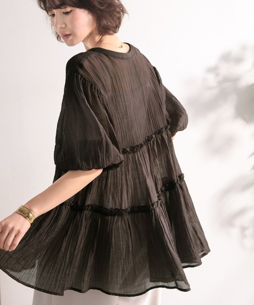 Classical Evon(クラシカルエヴォン)の「【Classical Evon】体型カバー♪ふわっと、ひとさじの華やぎを。シアーティアードメロウブラウス(シャツ/ブラウス・レディース・ブラウン/アイボリー/グレイッシュベージュ/ブラック・X-LARGE/SMALL/MEDIUM/LARGE)」の22枚目の写真