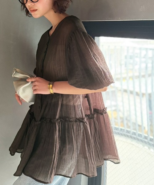 Classical Evon(クラシカルエヴォン)の「【Classical Evon】体型カバー♪ふわっと、ひとさじの華やぎを。シアーティアードメロウブラウス(シャツ/ブラウス・レディース・ブラウン/アイボリー/グレイッシュベージュ/ブラック・X-LARGE/SMALL/MEDIUM/LARGE)」の14枚目の写真