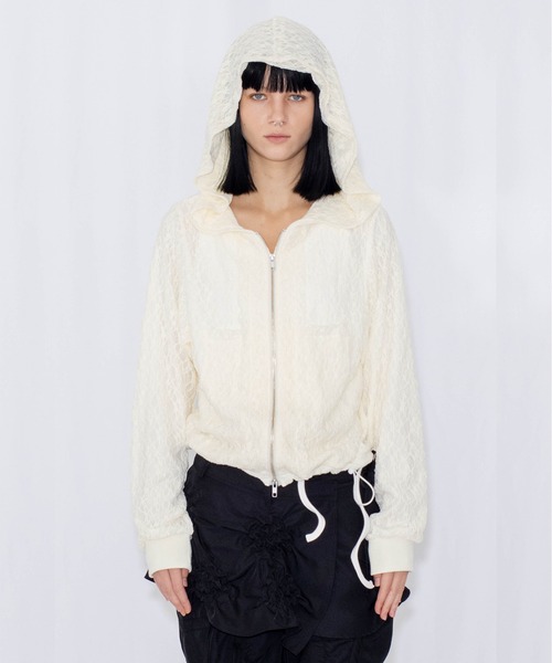 VIAVANDA(ヴィアヴァンダ)の「LACE DOUBLE ZIP HOODIE(パーカー・レディース・アイボリー/ブラック・FREE)」の1枚目の写真