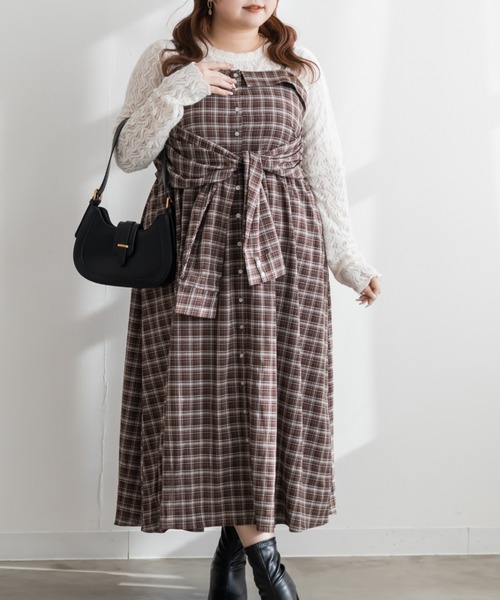 CLETTE(クレット)の「CLETTEオリジナルシャツディテールキャミワンピース(ワンピース・レディース・ブラック/ブルー/バーガンディー・4L/3L/LL)」の1枚目の写真